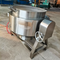 Chaleira elétrica com revestimento em aço inoxidável SUS304, capacidade de 100 a 600 litros, modelos com inclinação manual.