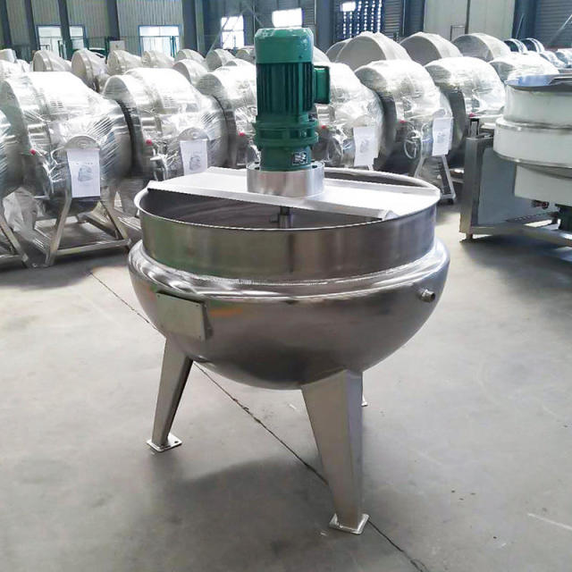 Caldeira industrial de aço inoxidável SUS304 com camisa de vapor, modelos a gás e elétricos de 50 a 800 litros.