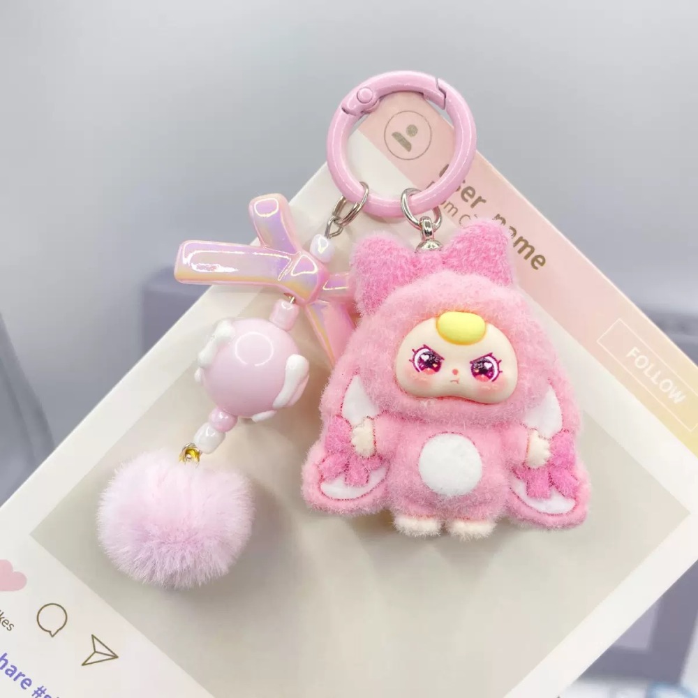 Baby Three Adorable Big-Ears Plush Keychain with Soft-Touch Flocked Bow Cute Keyring Accessory for Bags & Keys Ideal for Bags Keys or Other Accessories