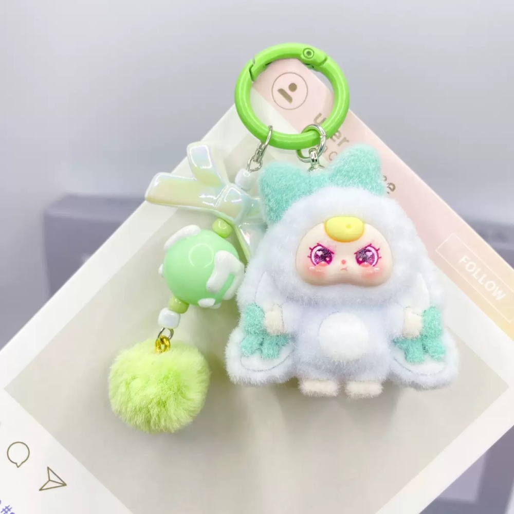 Baby Three Adorable Big-Ears Plush Keychain with Soft-Touch Flocked Bow Cute Keyring Accessory for Bags & Keys Ideal for Bags Keys or Other Accessories