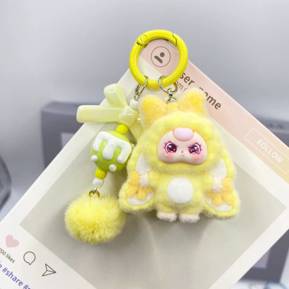 Baby Three Adorable Big-Ears Plush Keychain with Soft-Touch Flocked Bow Cute Keyring Accessory for Bags & Keys Ideal for Bags Keys or Other Accessories