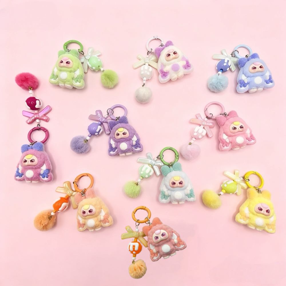 Baby Three Adorable Big-Ears Plush Keychain with Soft-Touch Flocked Bow Cute Keyring Accessory for Bags & Keys Ideal for Bags Keys or Other Accessories