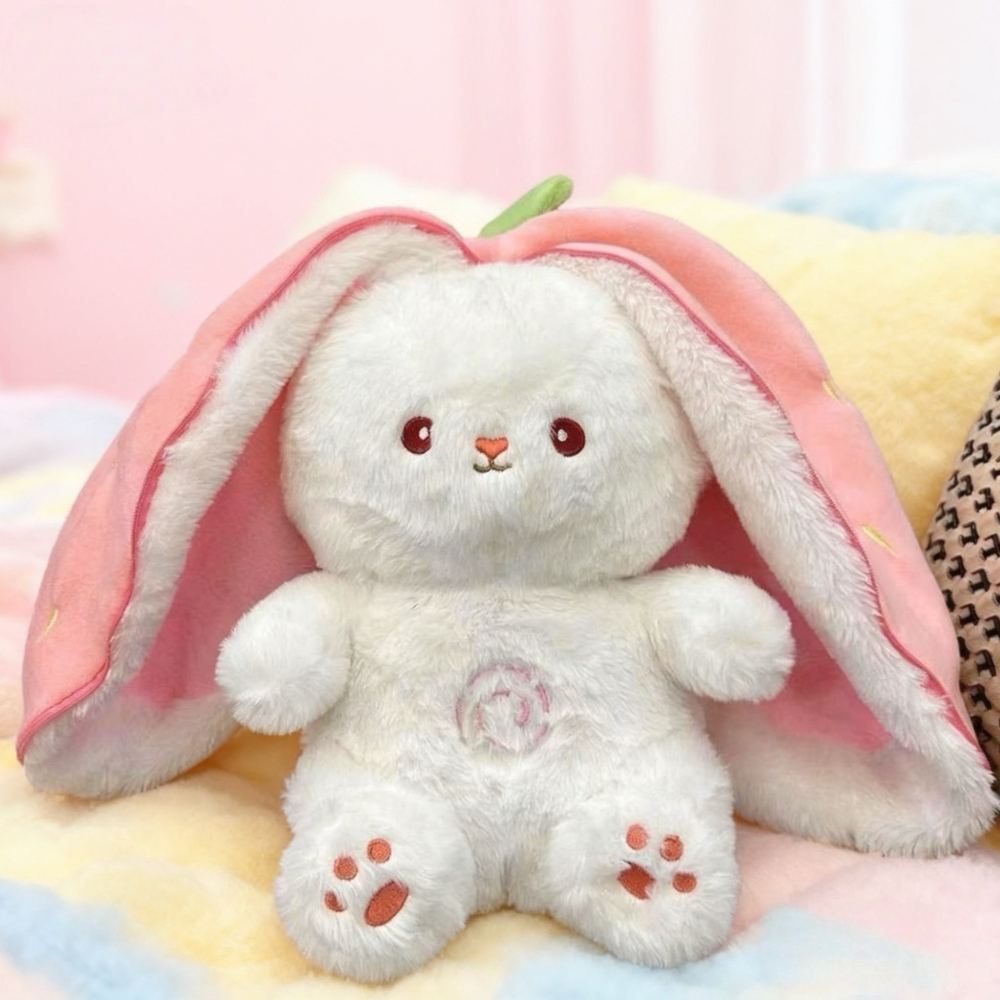 Breathable Strawberry Rabbit Plush Toy That Transforms into a Bunny with Carrot for Kids' Playtime