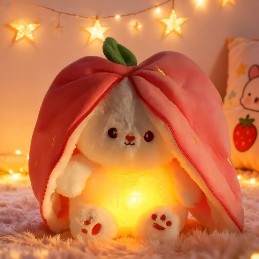 Breathable Strawberry Rabbit Plush Toy That Transforms into a Bunny with Carrot for Kids' Playtime