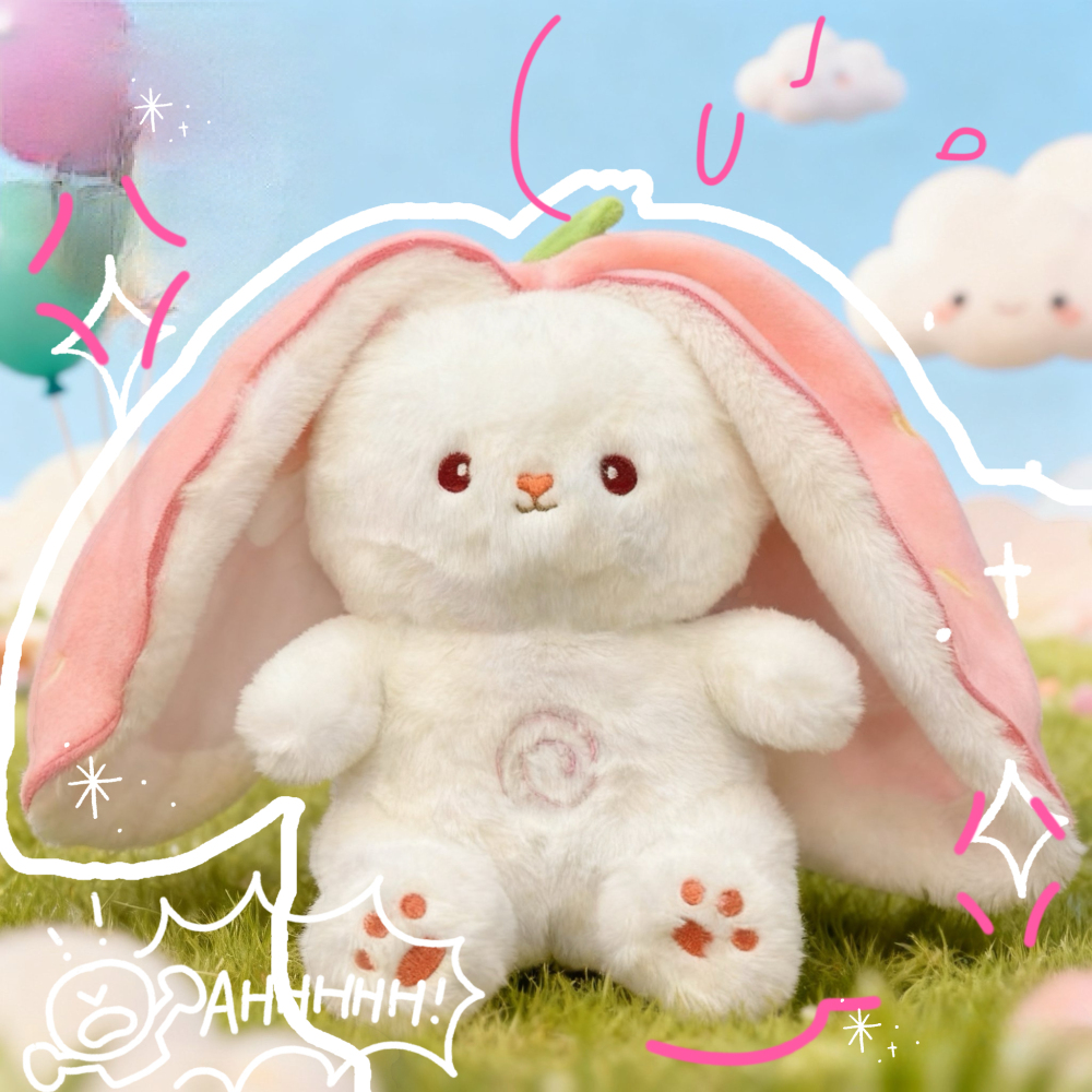 Breathable Strawberry Rabbit Plush Toy That Transforms into a Bunny with Carrot for Kids' Playtime