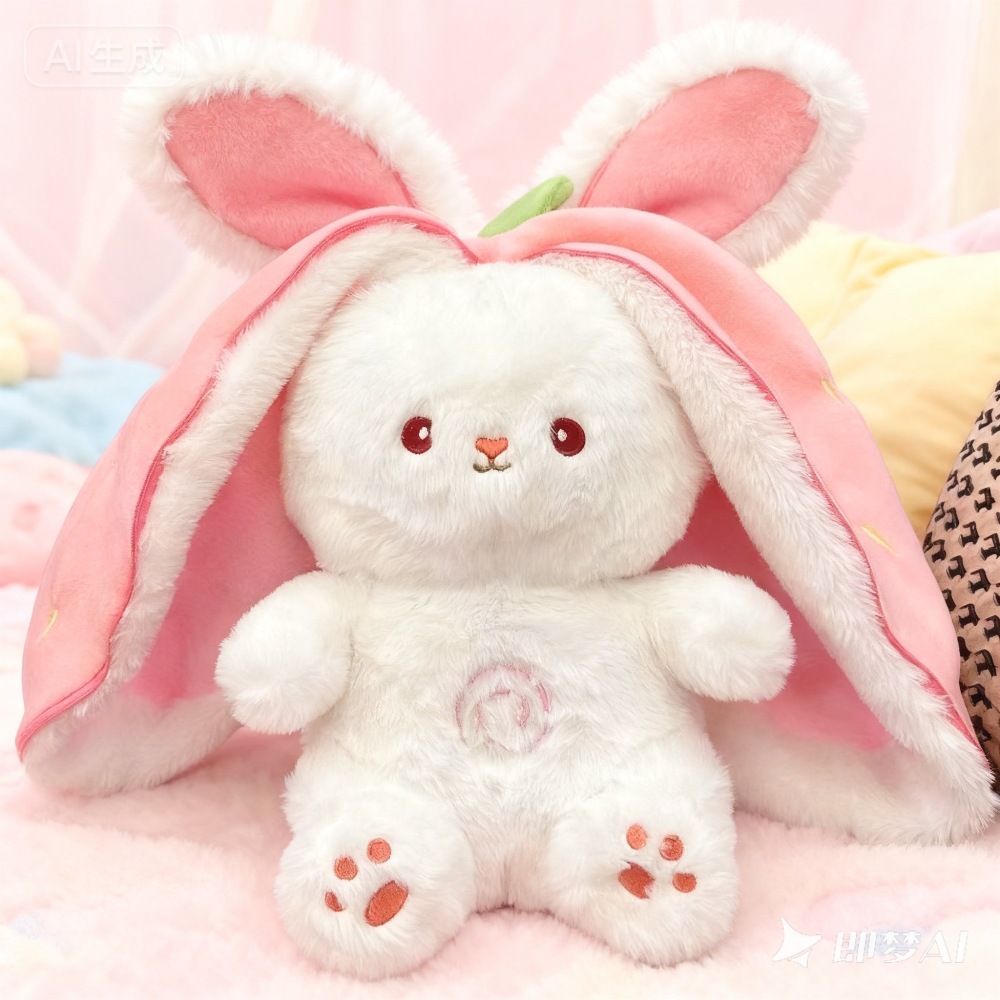 Breathable Strawberry Rabbit Plush Toy That Transforms into a Bunny with Carrot for Kids' Playtime
