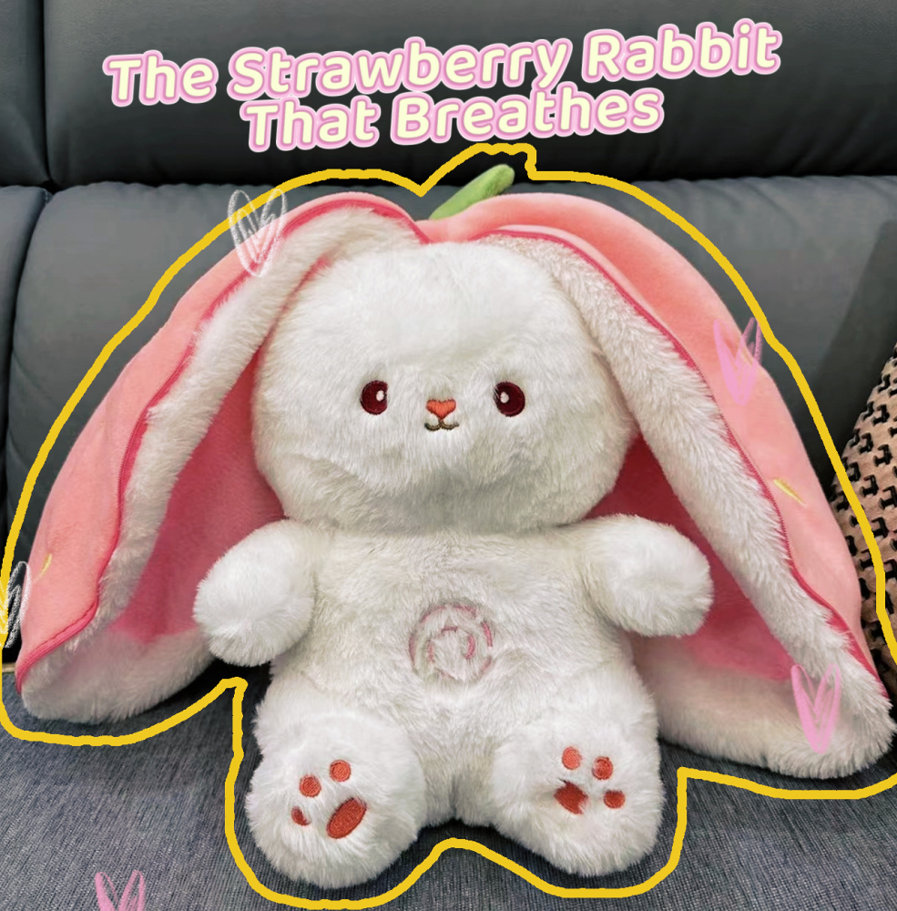 Breathable Strawberry Rabbit Plush Toy That Transforms into a Bunny with Carrot for Kids' Playtime