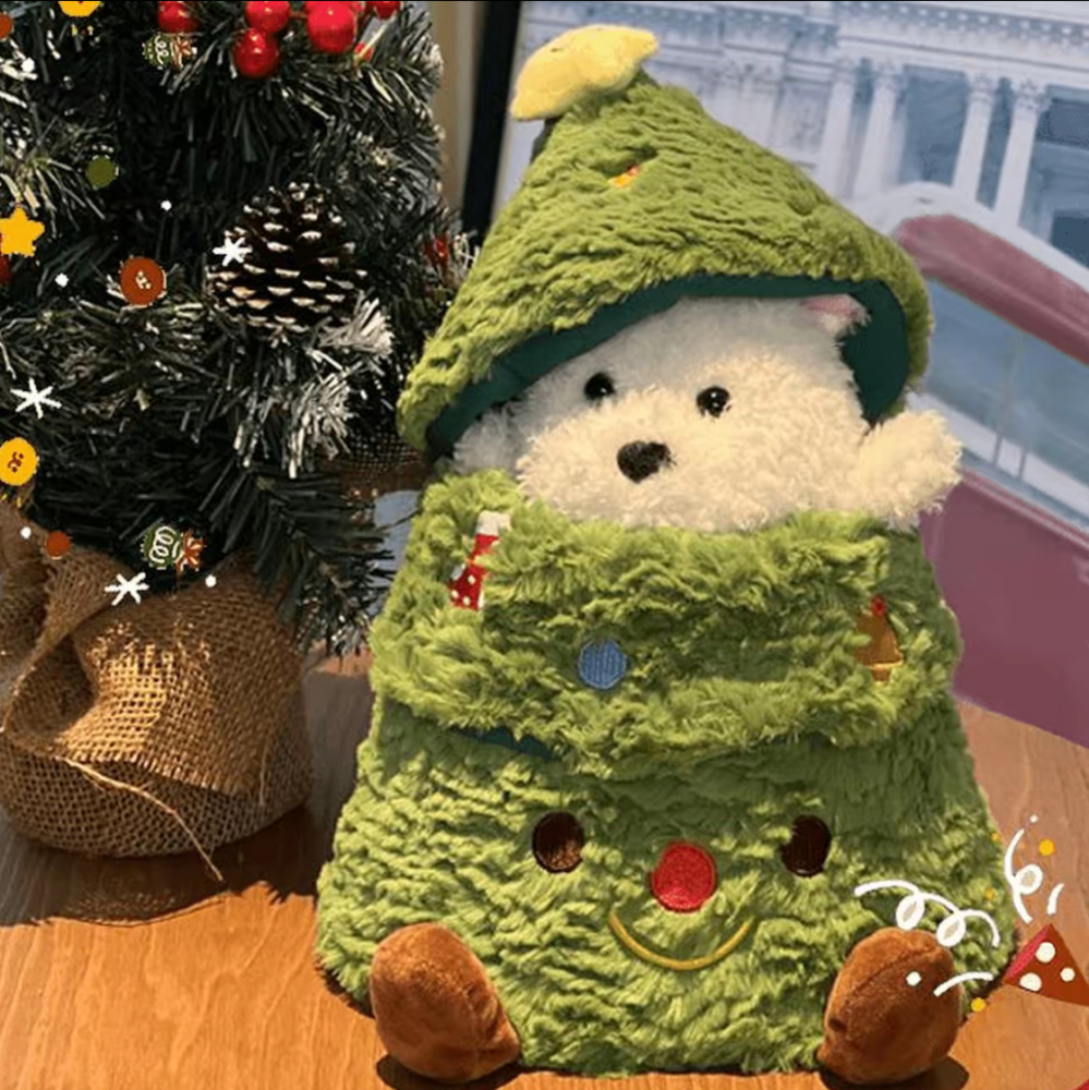 Cozy Christmas Puppy Plush - Adorable Dog Doll Peeking from Tree