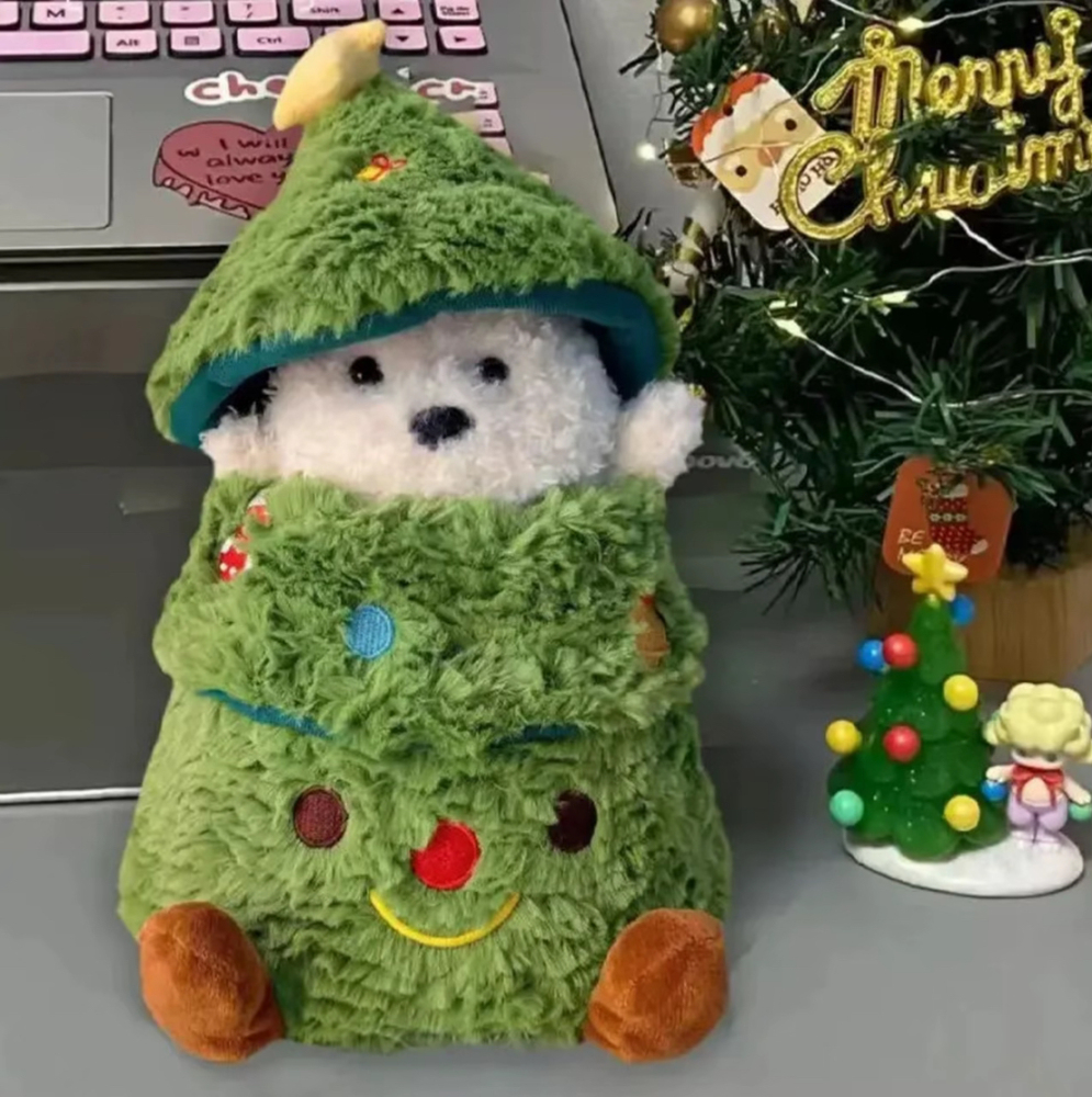 Cozy Christmas Puppy Plush - Adorable Dog Doll Peeking from Tree