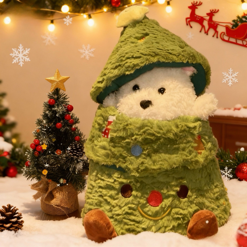 Cozy Christmas Puppy Plush - Adorable Dog Doll Peeking from Tree