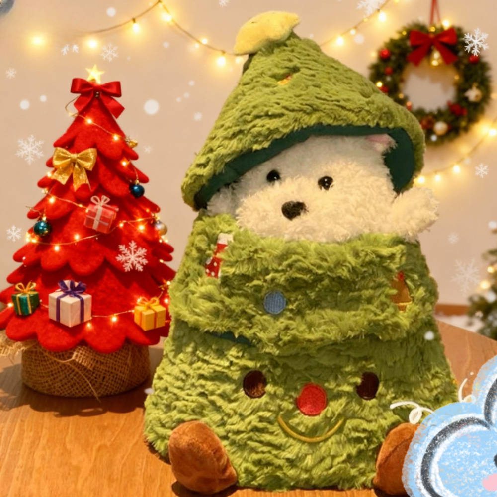 Cozy Christmas Puppy Plush - Adorable Dog Doll Peeking from Tree