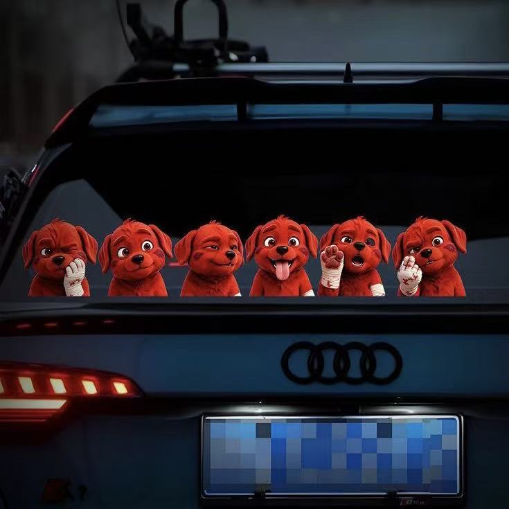 Red Injured Puppy Car Stickers | Cute & Sassy Damaged Dog Decals for Car Window