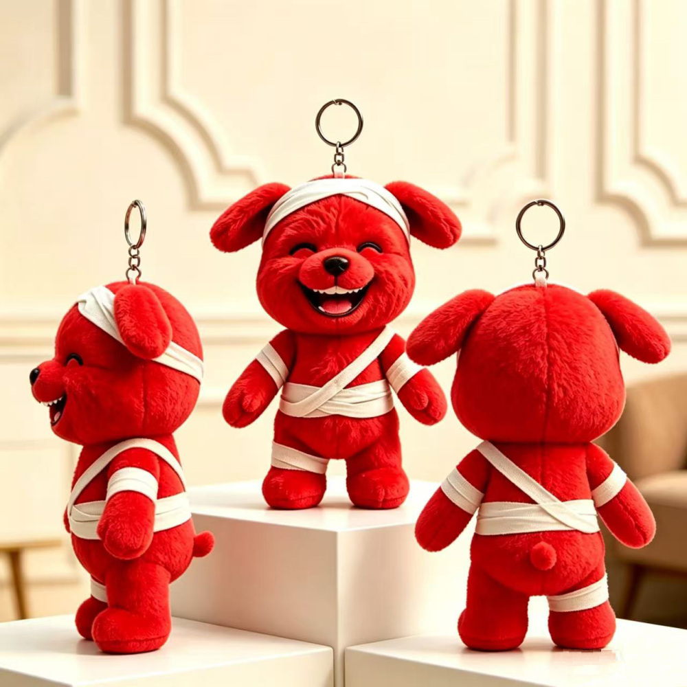 Playful Wounded Red Puppy 3D Keychain | Plush Pendant with a Cocky "I See You" Look — Perfect for Bags & Keys