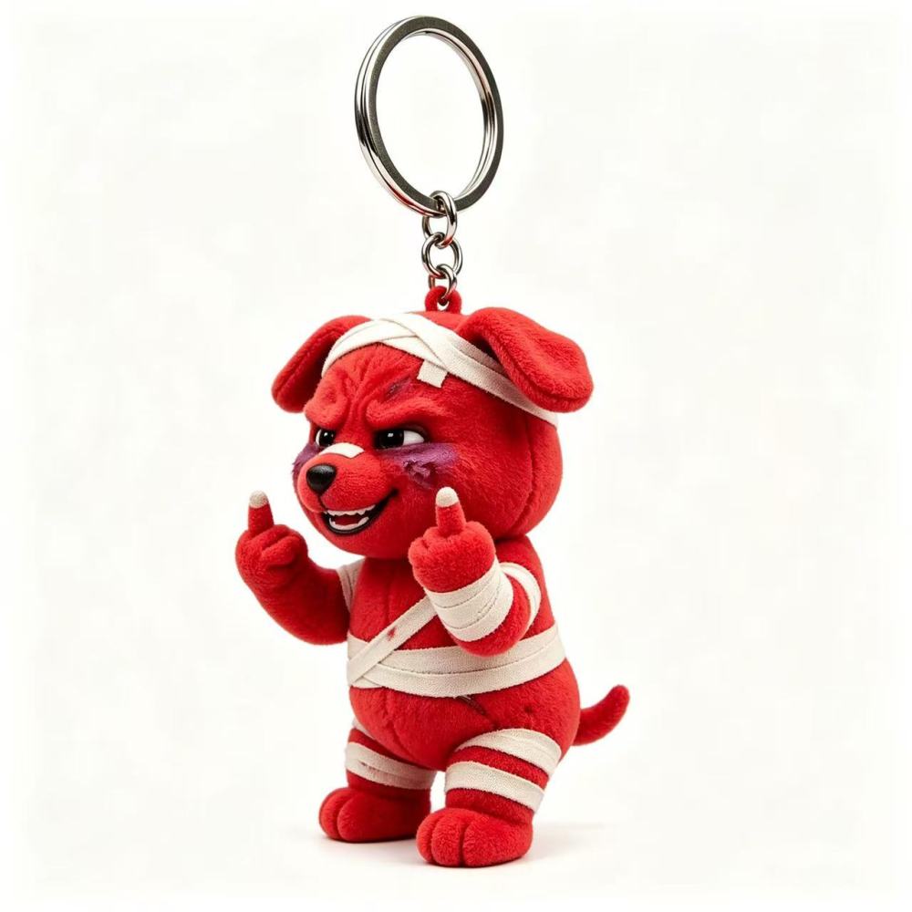 Playful Wounded Red Puppy 3D Keychain | Plush Pendant with a Cocky "I See You" Look — Perfect for Bags & Keys
