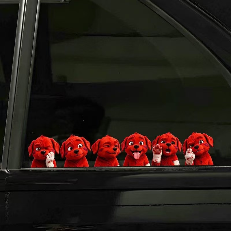 Red Injured Puppy Car Stickers | Cute & Sassy Damaged Dog Decals for Car Window