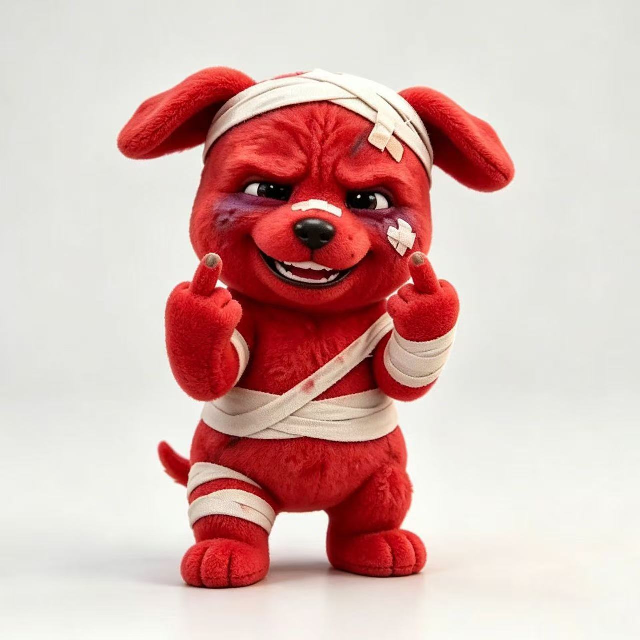Injured Red Dog Flipping the Middle Finger – Funny Sassy Puppy Plushies | Sassy Bandaged Dog Stuffed Toys