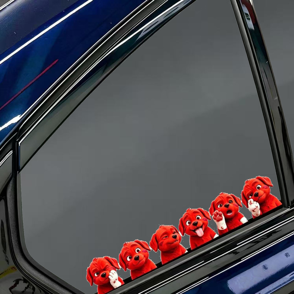 Red Injured Puppy Car Stickers | Cute & Sassy Damaged Dog Decals for Car Window