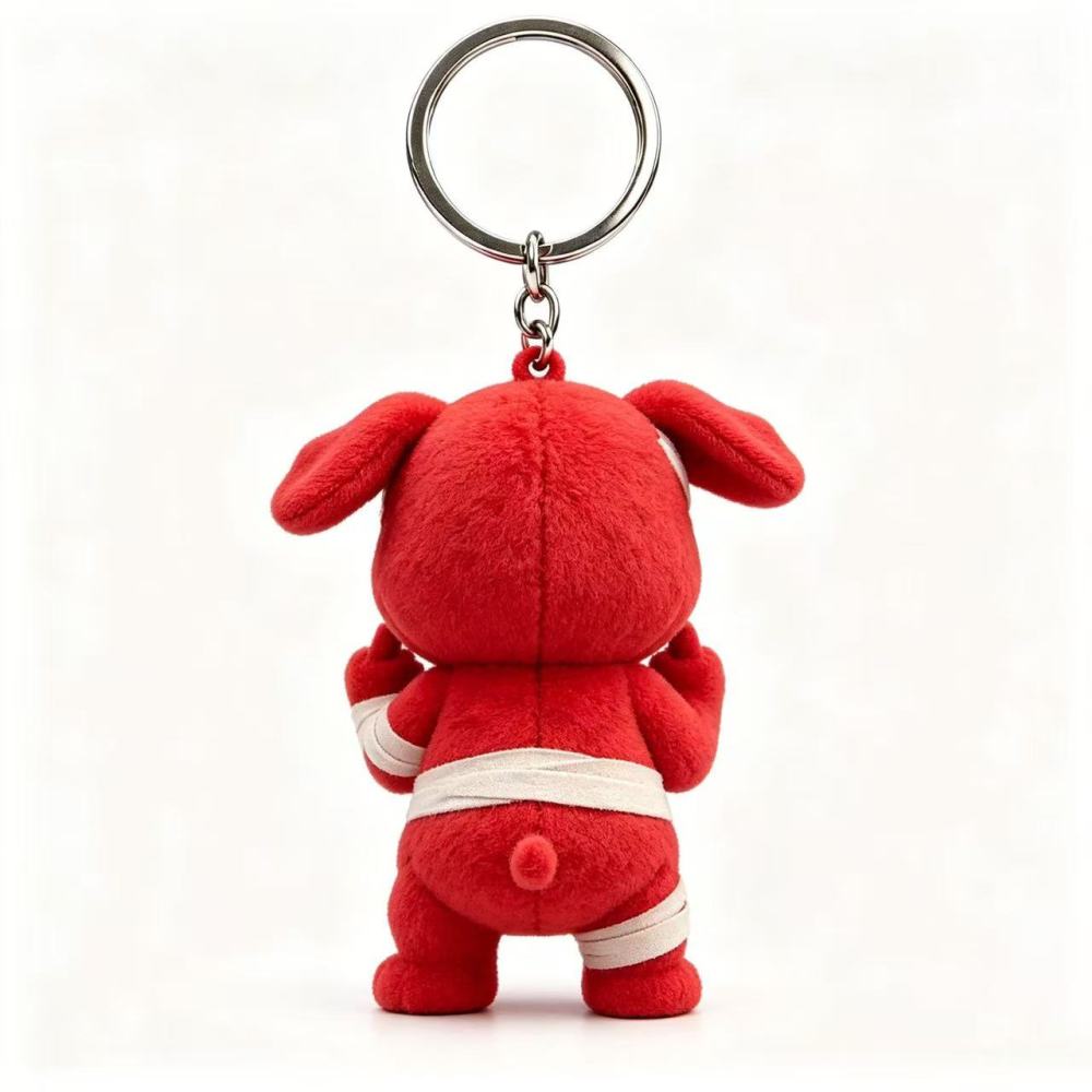 Playful Wounded Red Puppy 3D Keychain | Plush Pendant with a Cocky "I See You" Look — Perfect for Bags & Keys