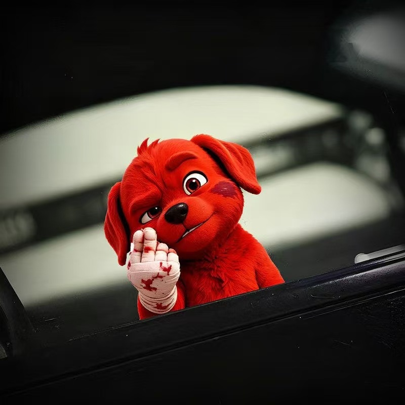 Red Injured Puppy Car Stickers | Cute & Sassy Damaged Dog Decals for Car Window