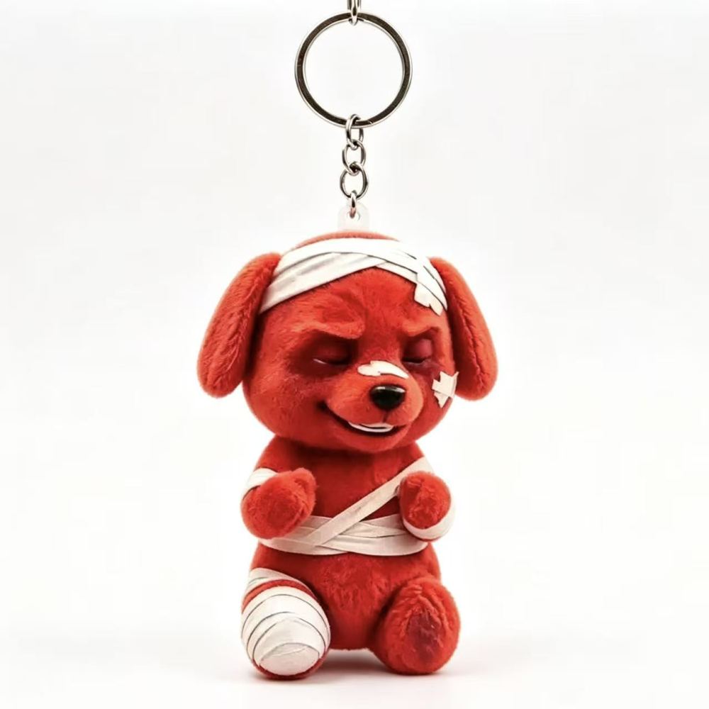 New Acrylic Injured Red Dog Flipping the Middle Finger – Funny Sassy Puppy keychain，bagchain，in a cartoon style, playful and charming