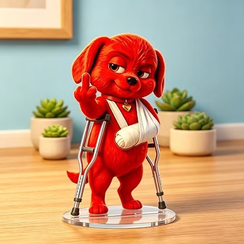 Sassy Cool Red Puppy Acrylic Stand | Disdainful-Face Funny ‘Hurt’ Puppy Desktop Decoration