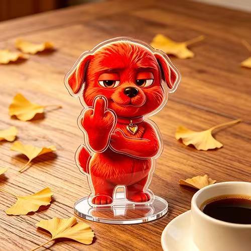 Sassy Cool Red Puppy Acrylic Stand | Disdainful-Face Funny ‘Hurt’ Puppy Desktop Decoration