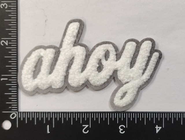 Custom "Ahoy" Chenille Patch (Fleece Backing, Laser-Cut Edge - Reference Design)