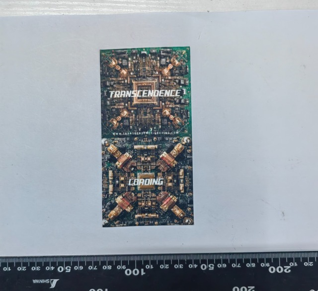 Custom Transcendence 1 Circuit-Board Sublimation Printed Label (Polyester Twill - Tech-Themed Reference Design)