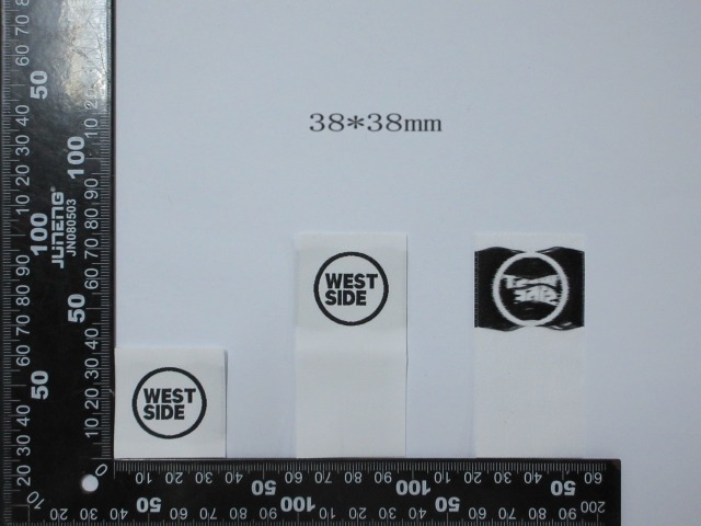 Custom "WEST SIDE" Center-Folded Woven Label (38x38mm - Reference Design)