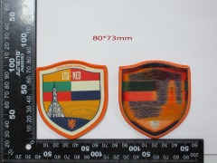 Custom Shield-Shaped LTU-NED Kaunas Woven Patch (80x73mm) with Merrow Border - Reference Design