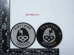 Custom Dirtybird Forever Woven Patch (89x89mm) with Silver Metallic Thread - Reference Design