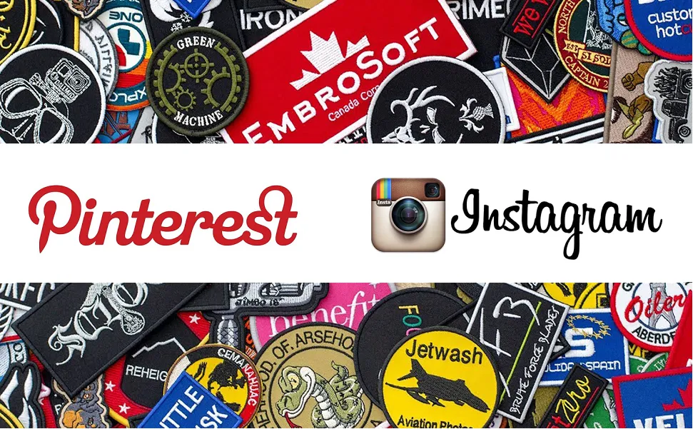 Custom Embroidered Patches Collage &ndash; Instagram & Pinterest Marketing Visuals for Patch Branding (Styling Examples & Platform Logos)