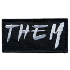 THEM Logo White on Black Embroidered Patch (3.5" W x 1.8" T)-Front Side