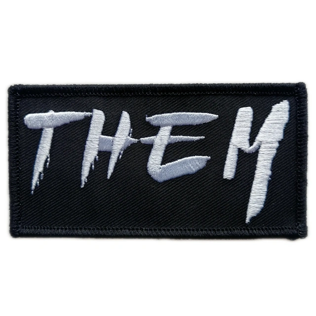 THEM Logo White on Black Embroidered Patch (3.5" W x 1.8" T)-Front Side