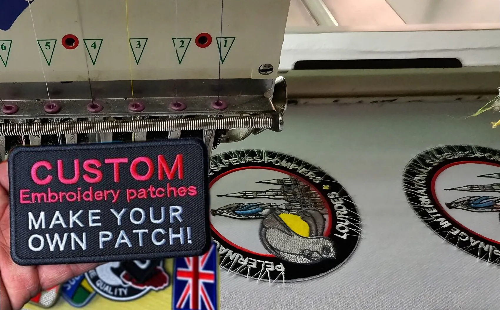 Custom Embroidered Patches Production &ndash; Embroidery Machine Creating Custom Patches (Dropshipping Product Example)