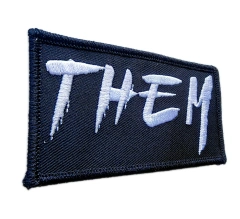 THEM Logo White on Black Embroidered Patch (3.5" W x 1.8" T)-Left Side