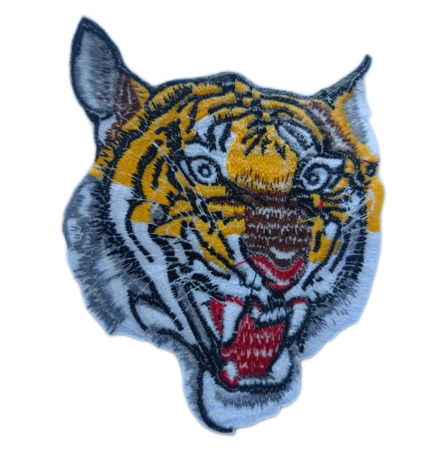 Large Roaring Tiger Head Embroidered Patch (3.8" x 5.1")-Back Side