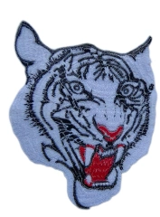 Large White Tiger Roaring Face Embroidered Patch (3.8" W x 5.1" T)-Back Side
