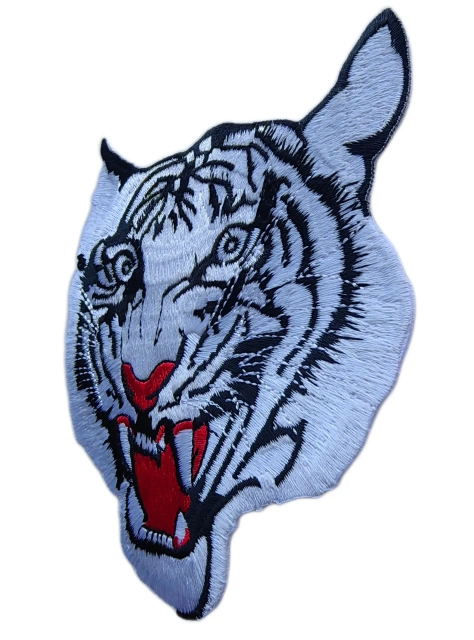 Large White Tiger Roaring Face Embroidered Patch (3.8" W x 5.1" T)-Right Side