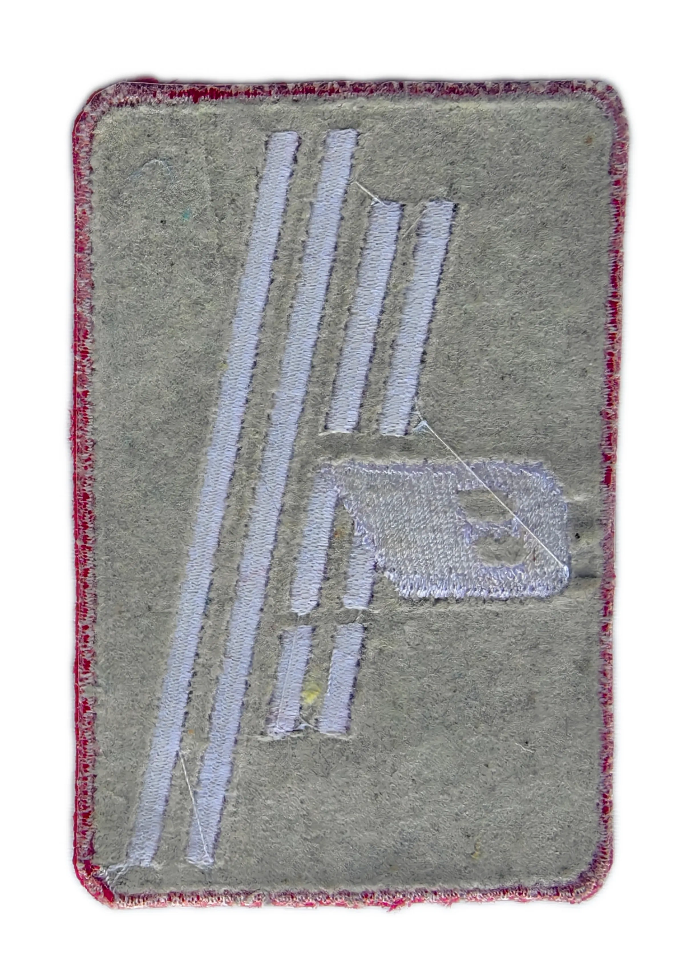 Stylized Red and White Vertical Stripe "V8" Embroidered Patch-Back Side