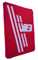 Stylized Red and White Vertical Stripe "V8" Embroidered Patch-Left Side