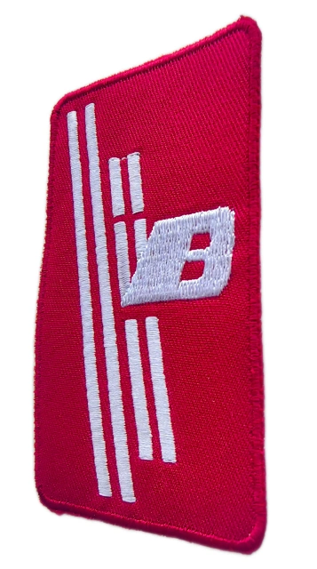 Stylized Red and White Vertical Stripe "V8" Embroidered Patch-Right Side