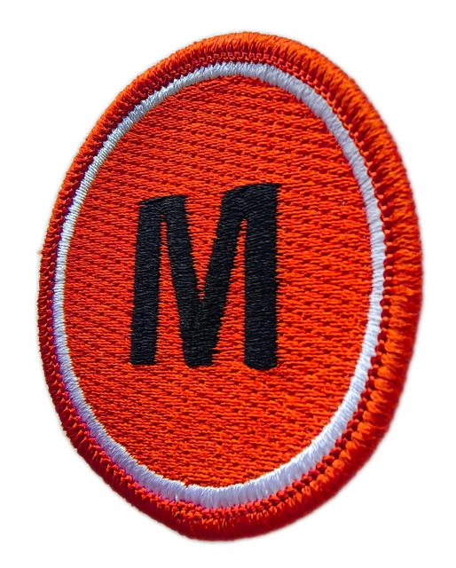 Alphabet Letter M Orange Circle Embroidered Patch-Right Side