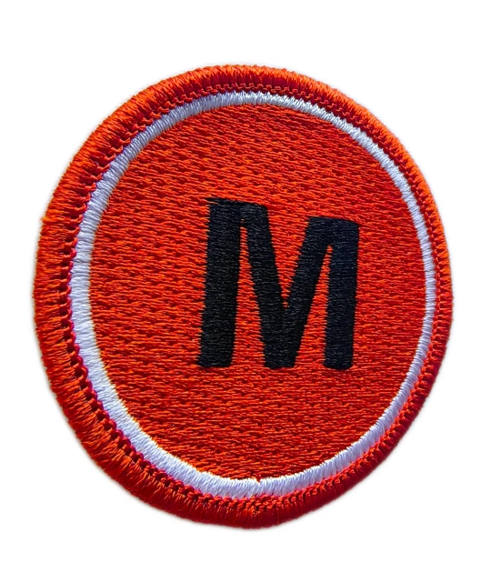 Alphabet Letter M Orange Circle Embroidered Patch-Left Side