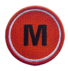 Alphabet Letter M Orange Circle Embroidered Patch-Front Side