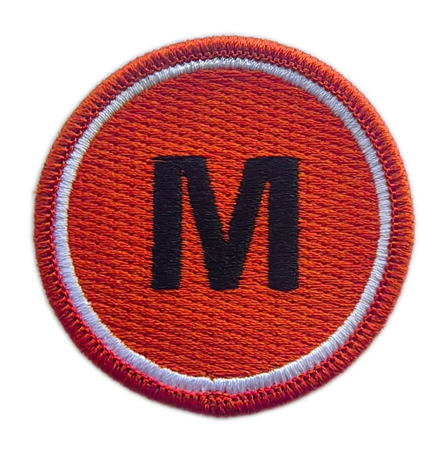 Alphabet Letter M Orange Circle Embroidered Patch-Front Side