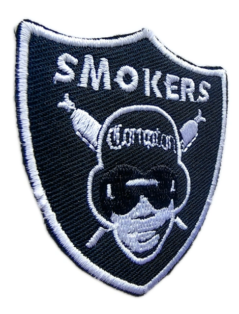 "Smokers" Compton Hip-Hop Parody Logo Embroidered Patch (2.2" W x 2.3" H)-Left Side