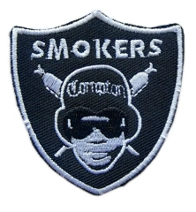 "Smokers" Compton Hip-Hop Parody Logo Embroidered Patch (2.2" W x 2.3" H)-Front Side