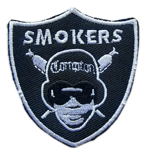 "Smokers" Compton Hip-Hop Parody Logo Embroidered Patch (2.2" W x 2.3" H)-Front Side