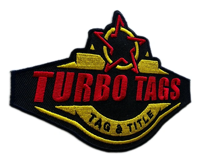 Turbo Tags Tag & Title Services Business Logo Embroidered Patch (4.5" W x 3.1" H)-Left Side